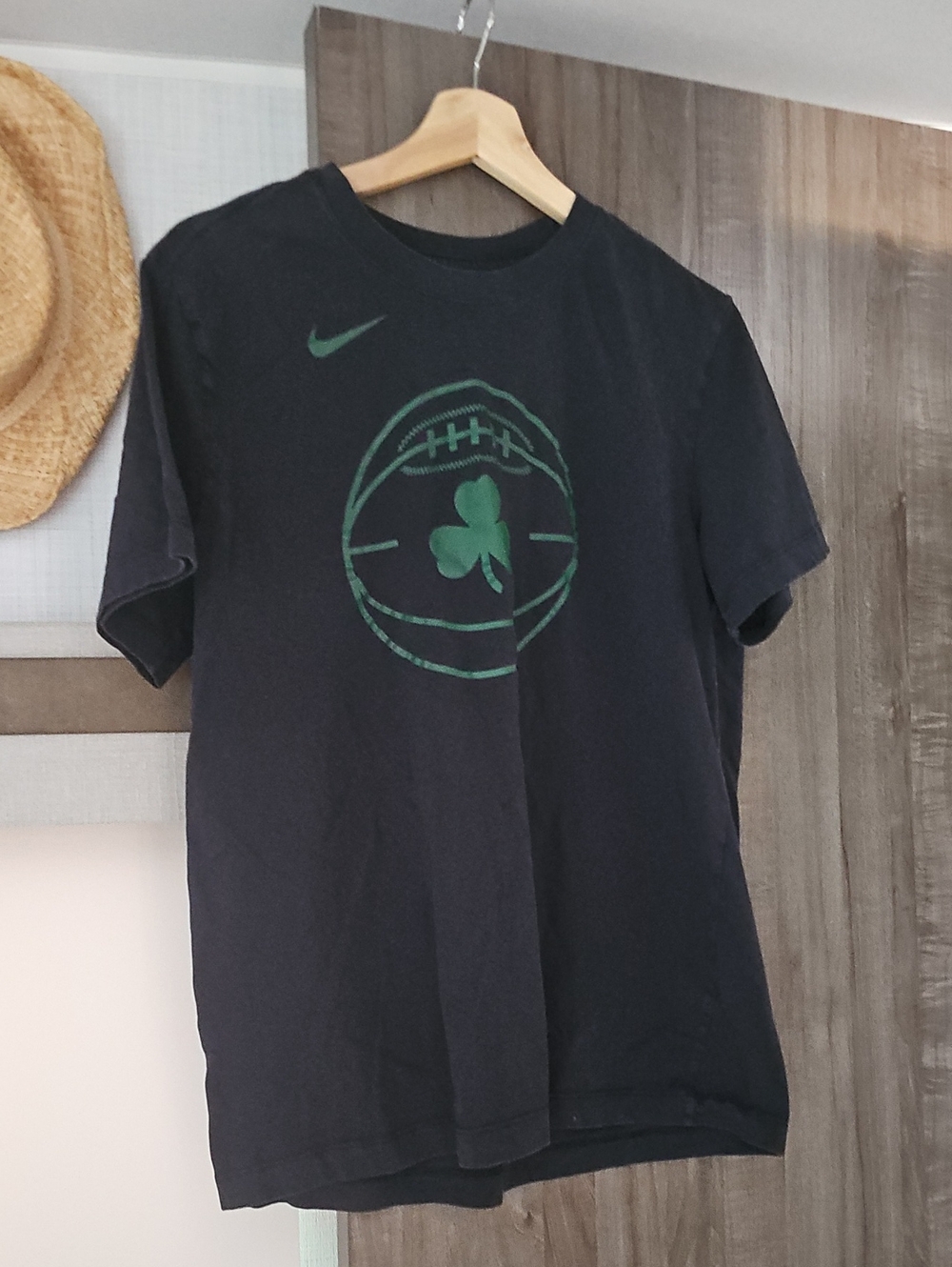 Nike Black Tee with Green Shamrock Football Graphic